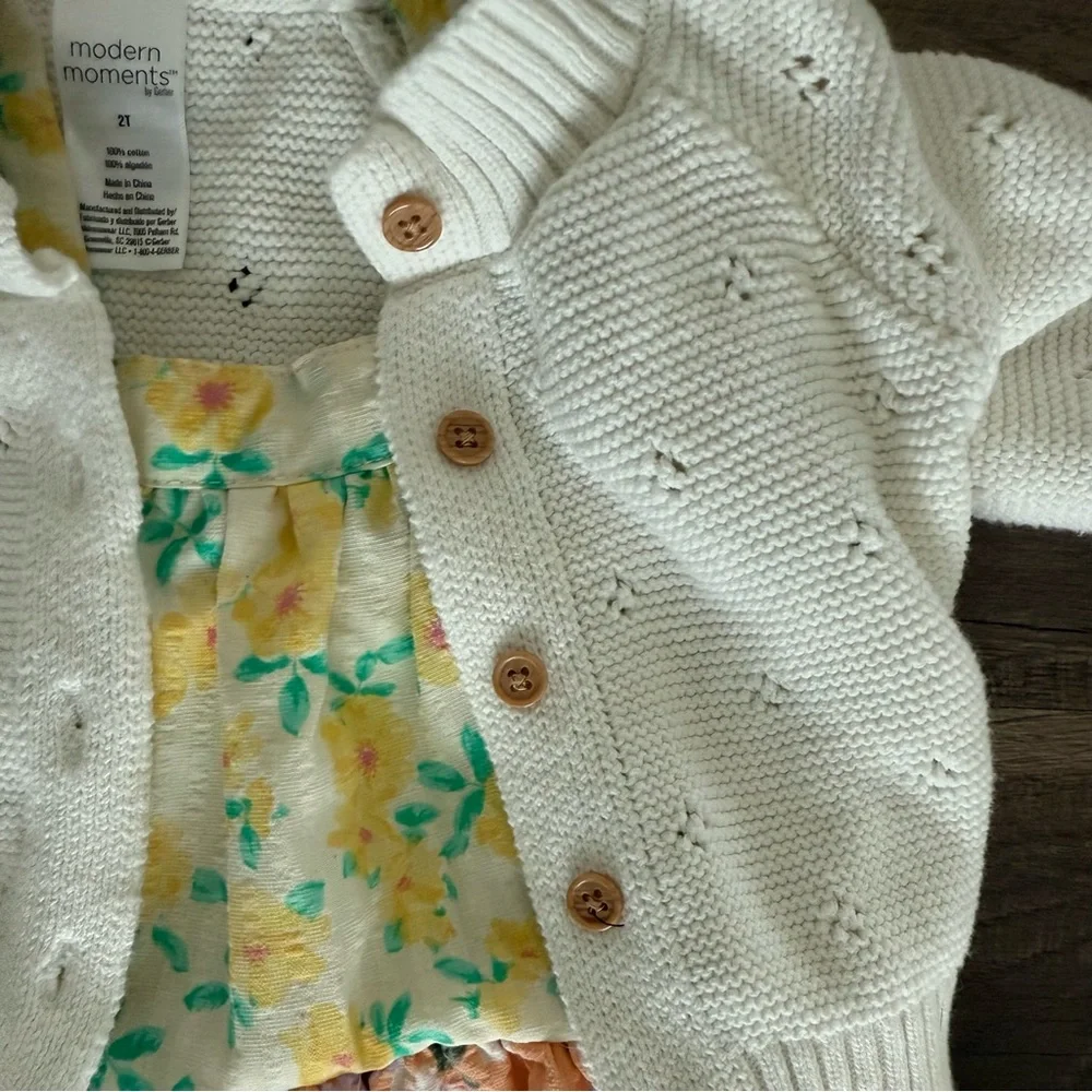 Floral and Yellow Kids Dress ,white kids sweater set